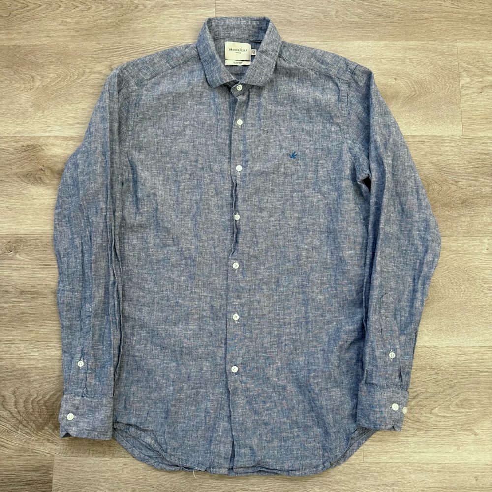 Brooksfield Torino Linen Cotton Blend Men’s Size 42 SLIM FIT Button Up Shirt